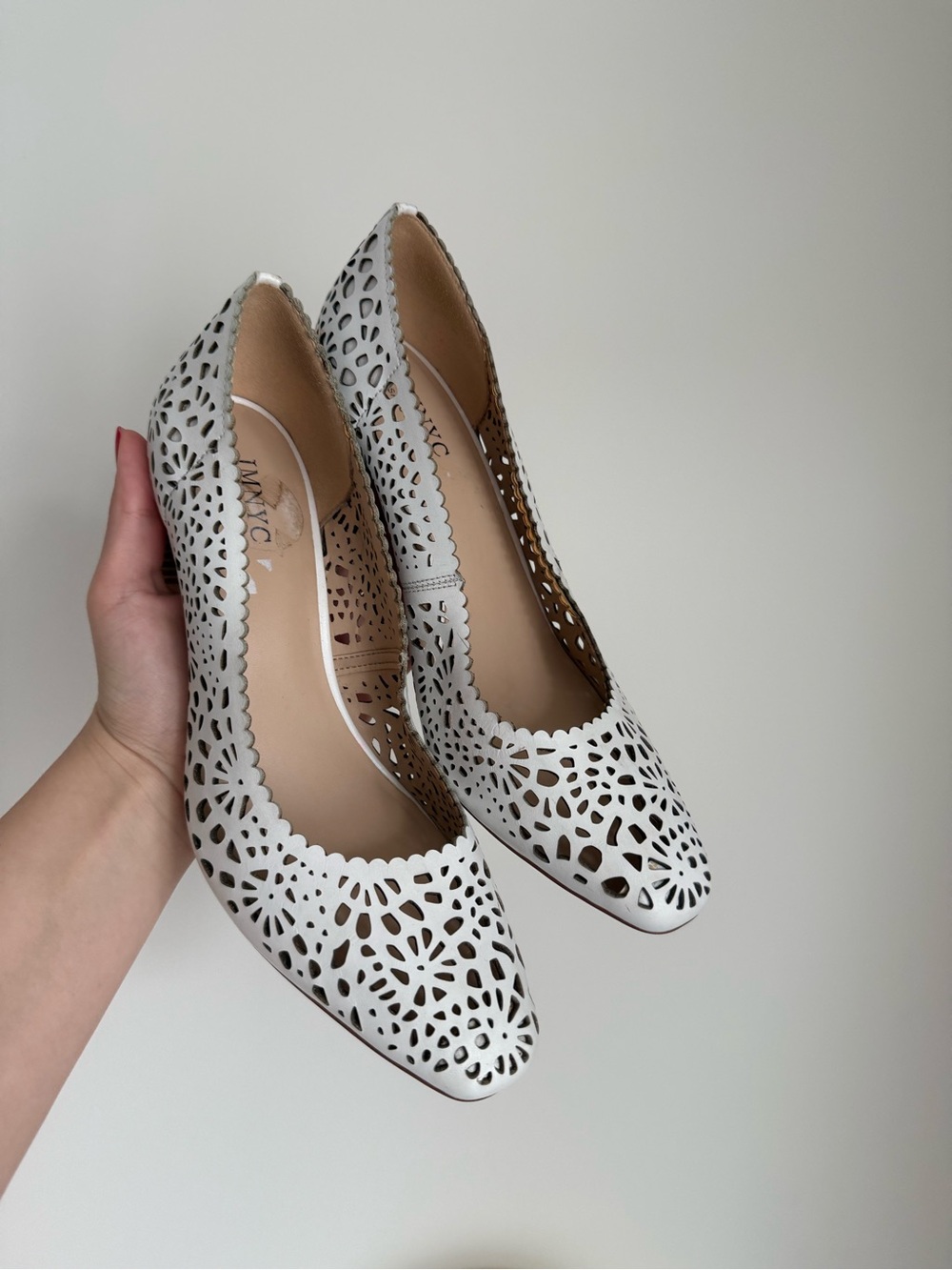 Isaac Mizrahi laser-cut leather block heels